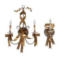 A Pair of Gilt Metal Two-Light Wall Sconces and Four Matching Single-light Sconces — 20TH CENTURY