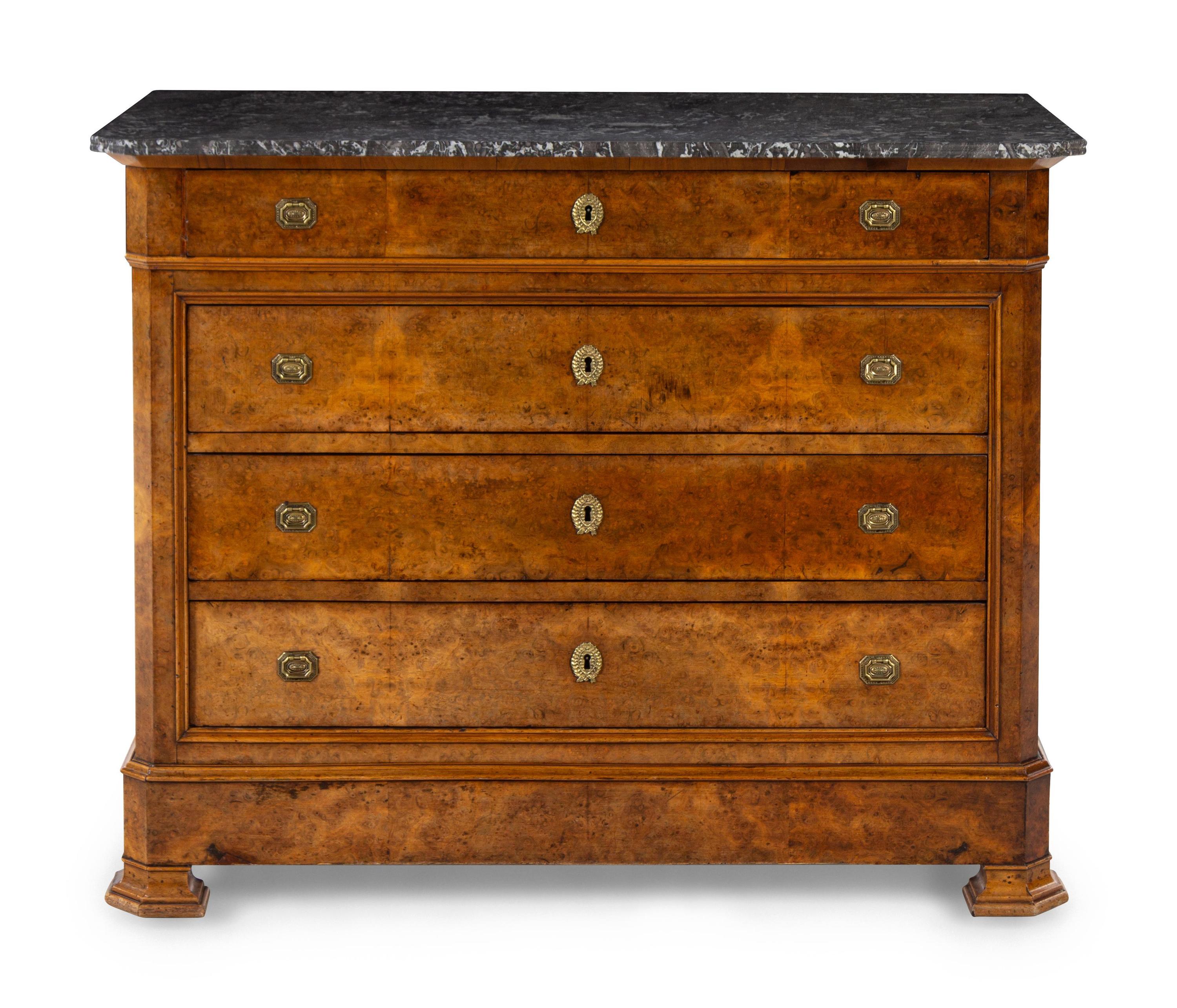 A Louis Philippe Burlwood Marble-Top Commode