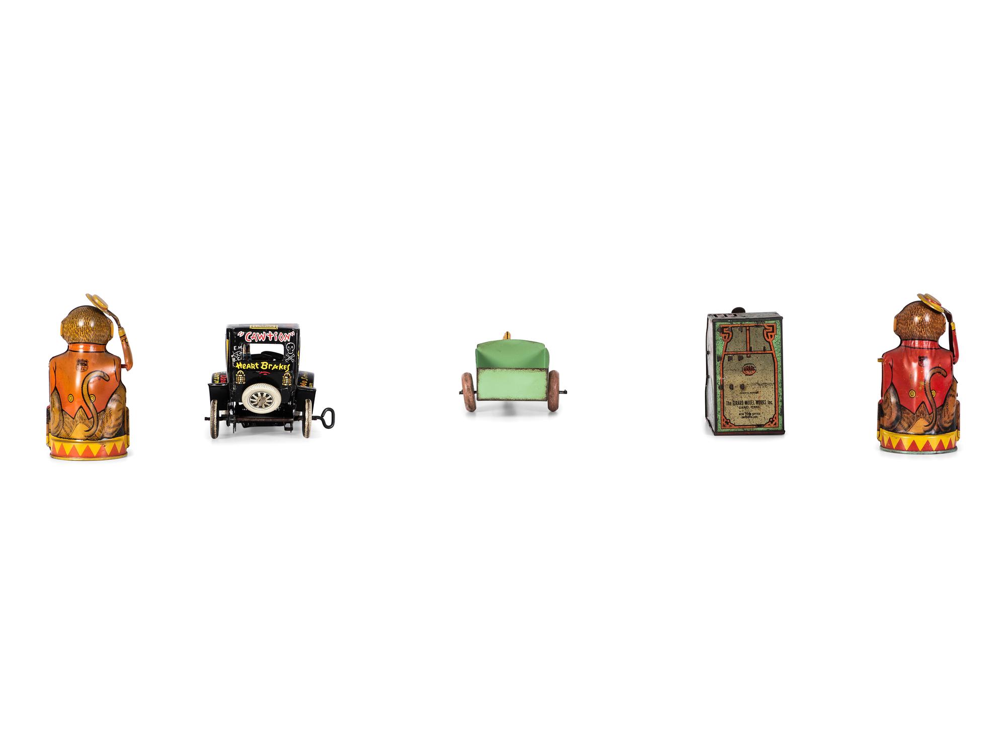 Five Tin Lithograph Banks and Toys