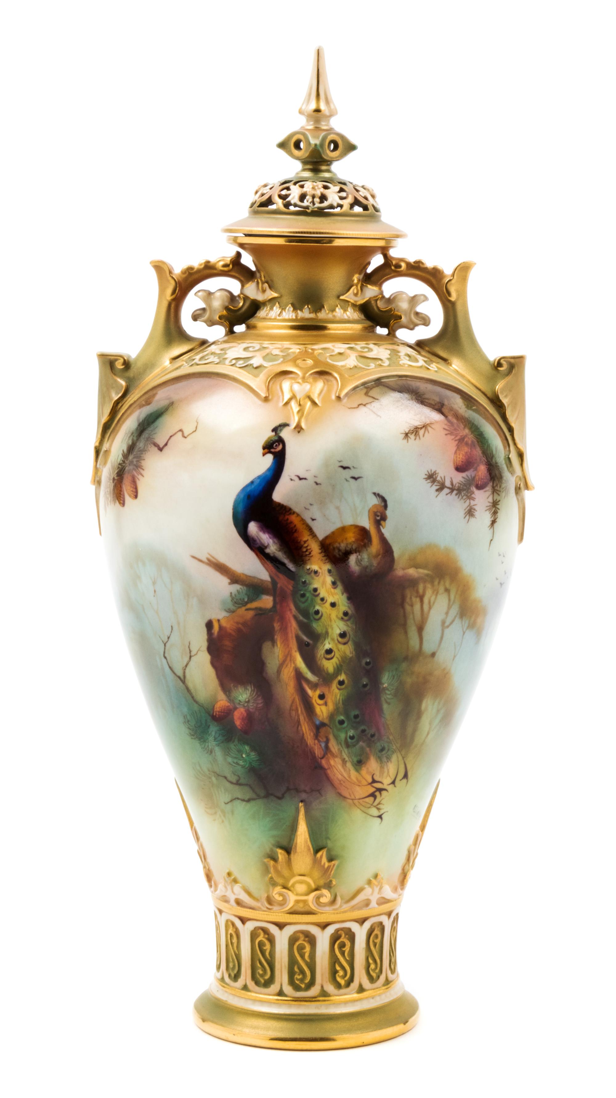 A Royal Worcester Porcelain Covered Vase Height 13 1/4 inches. — 1908