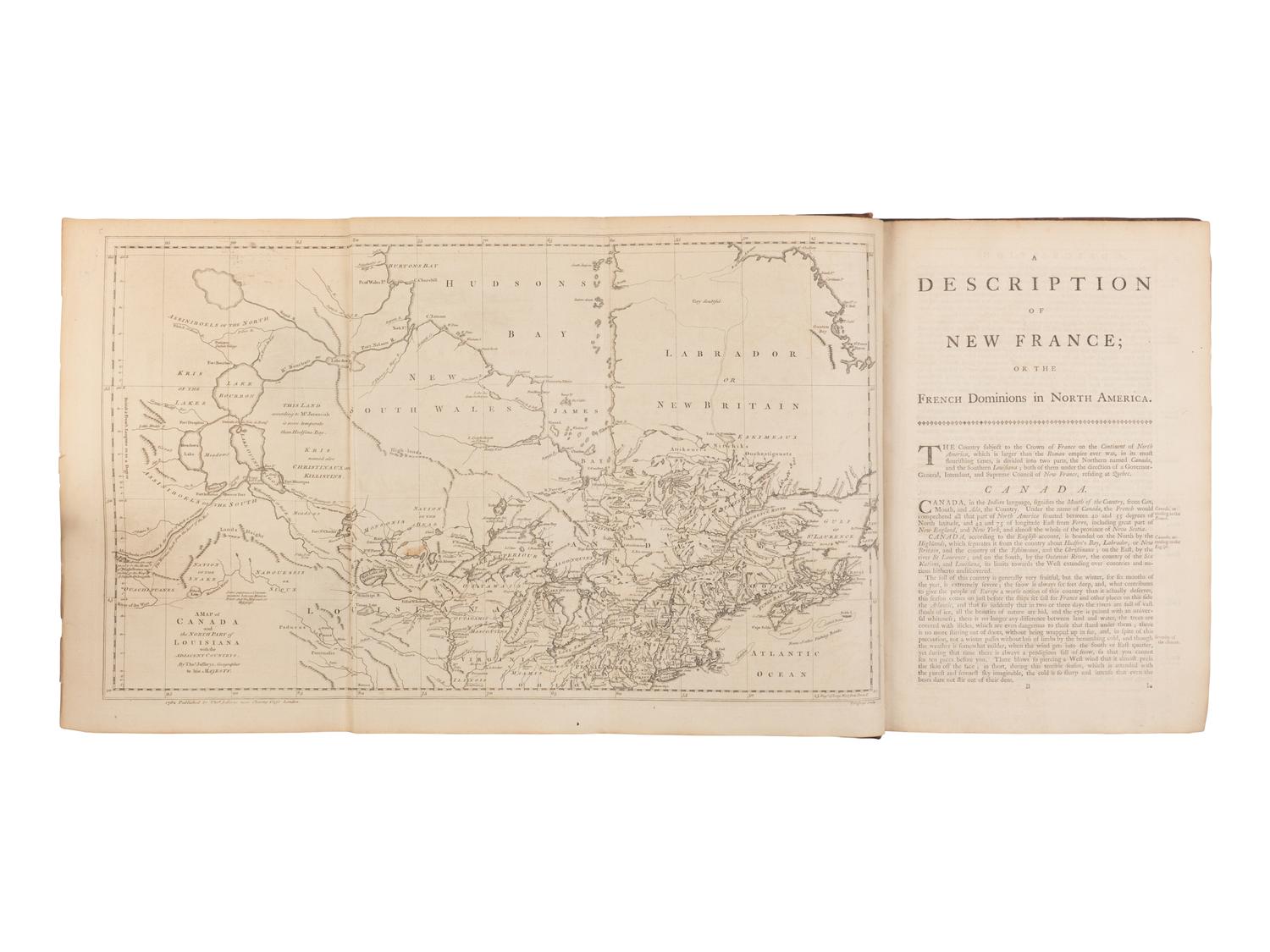 JEFFERYS, Thomas (1719-1771). The Natural and civil history of the French dominions in North and South America . London: Printed for Thomas Jefferys, 1760.