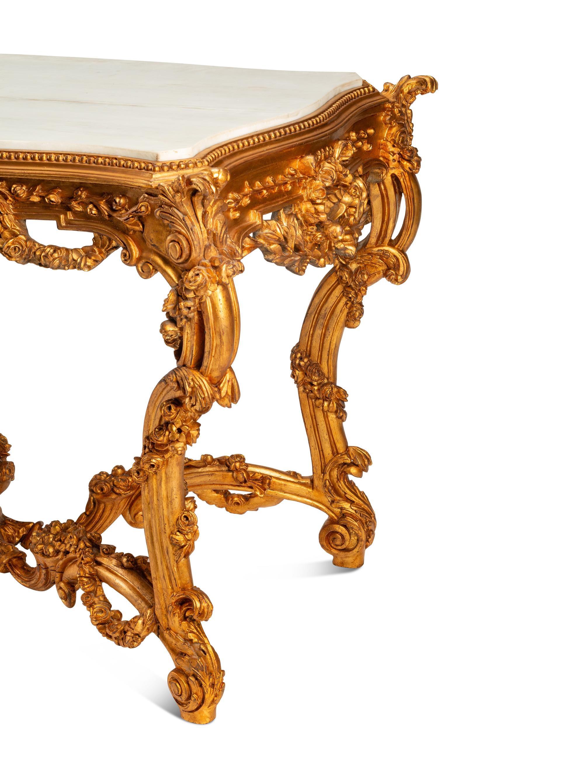 A Rococo Style Giltwood Marble-Top Center Table