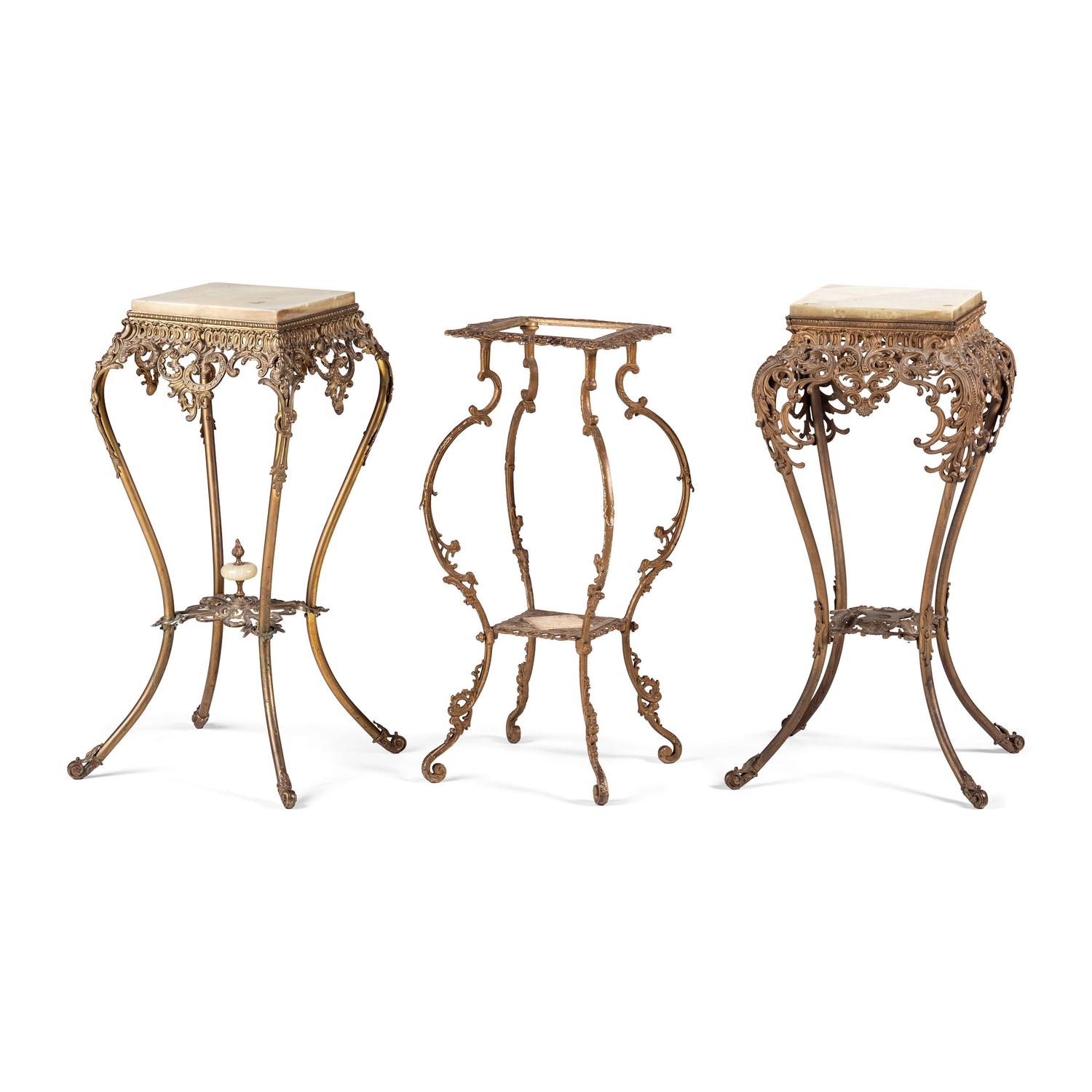 Two Neoclassical Onyx Mounted and Pierced Gilt Metal Jardiniere Stands