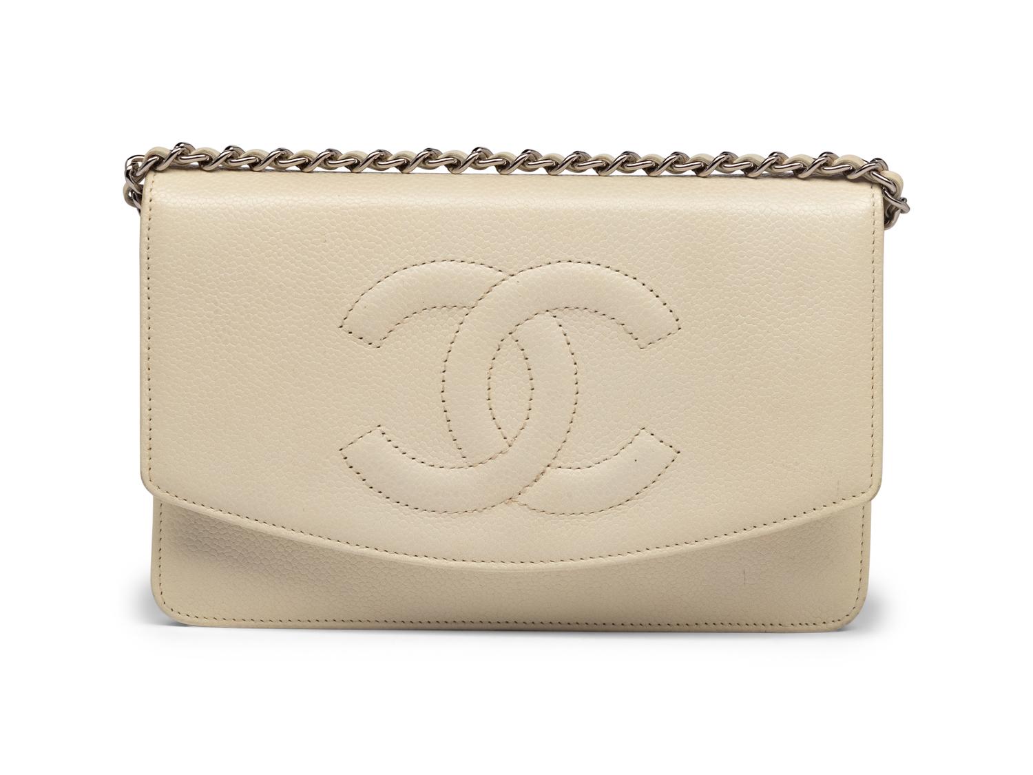 Chanel Timeless Wallet On Chain in White Caviar Leather