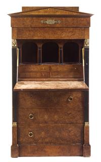An Empire Style Gilt Metal Mounted Burlwood Secretaire a Abattant Height 58 x width 33 1/8 x depth 16 5/8 inches. — 20TH CENTURY