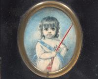 Matthias Finucane (English, Active 1798-1805), A Portrait Miniature Of A Young Child Carrying Red Gun