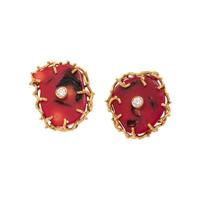 YELLOW GOLD, CORAL AND DIAMOND CLIP EARRINGS