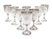 A Set of Eight American Silver Goblets, The Steiff Co., Baltimore, MD, each with engraved monogram PJG.