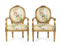 A Pair of Louis XVI Style Giltwood Fauteuils