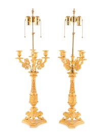 A Pair of Louis Philippe Style Gilt Bronze Candelabra Mounted as Lamps