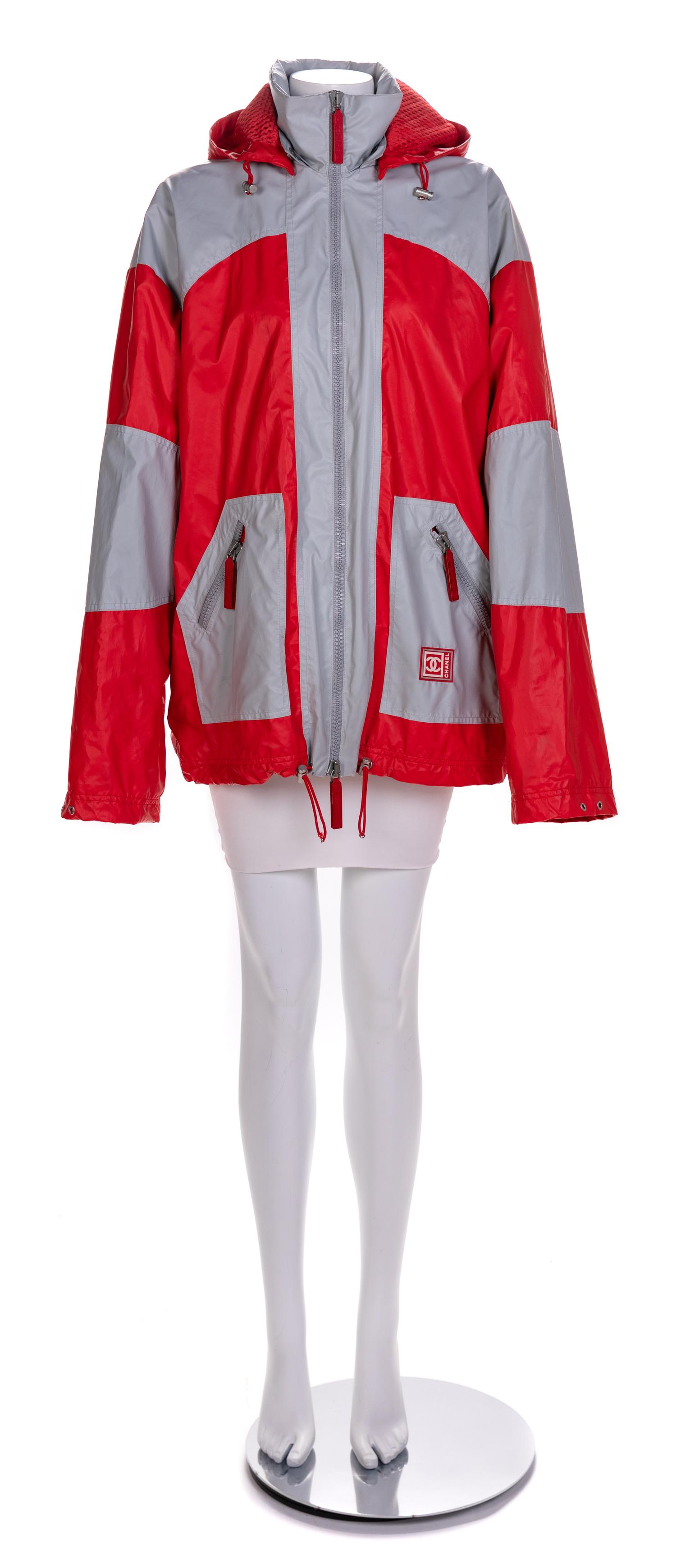 Chanel Red and Gray Raincoat, 1990-2000s Size label: 42