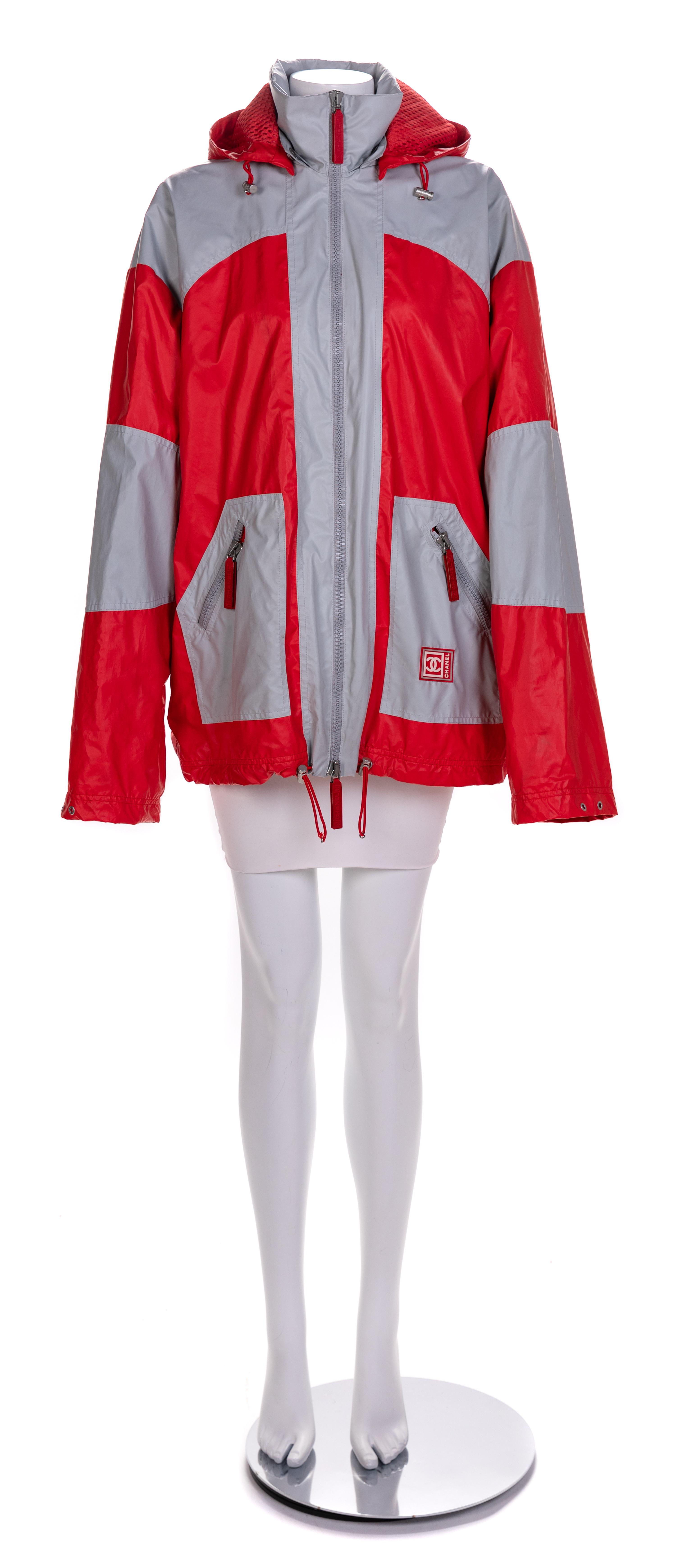 Chanel Red and Gray Raincoat, 1990-2000s Size label: 42