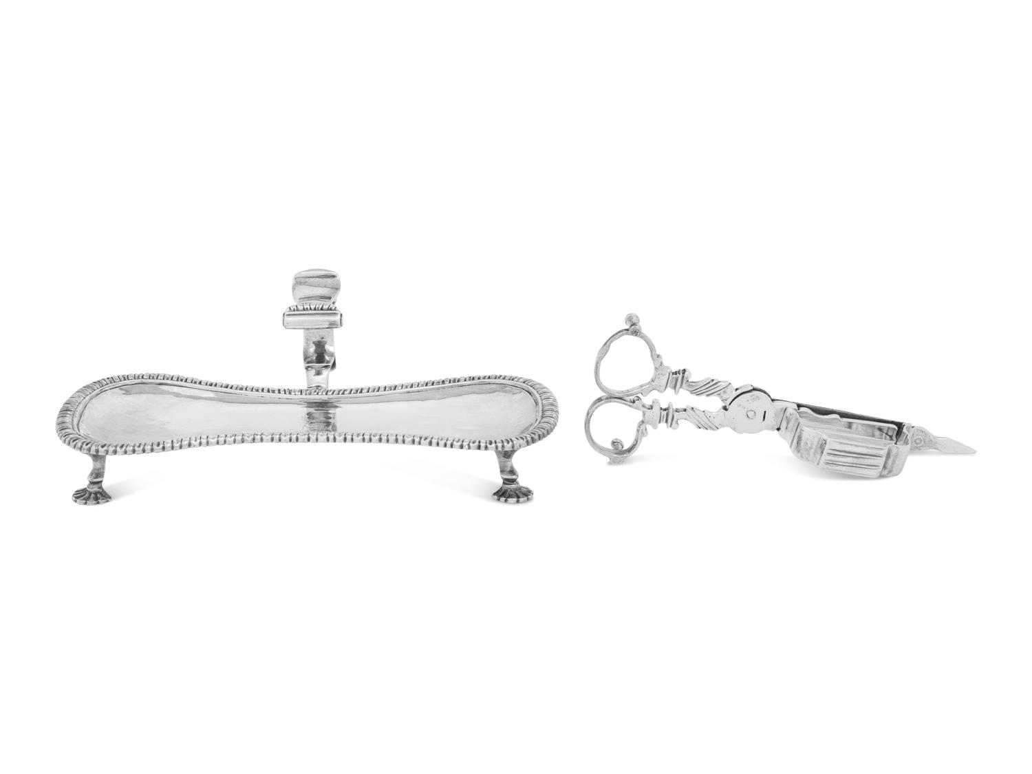 A George II Silver Wick Shears and Tray