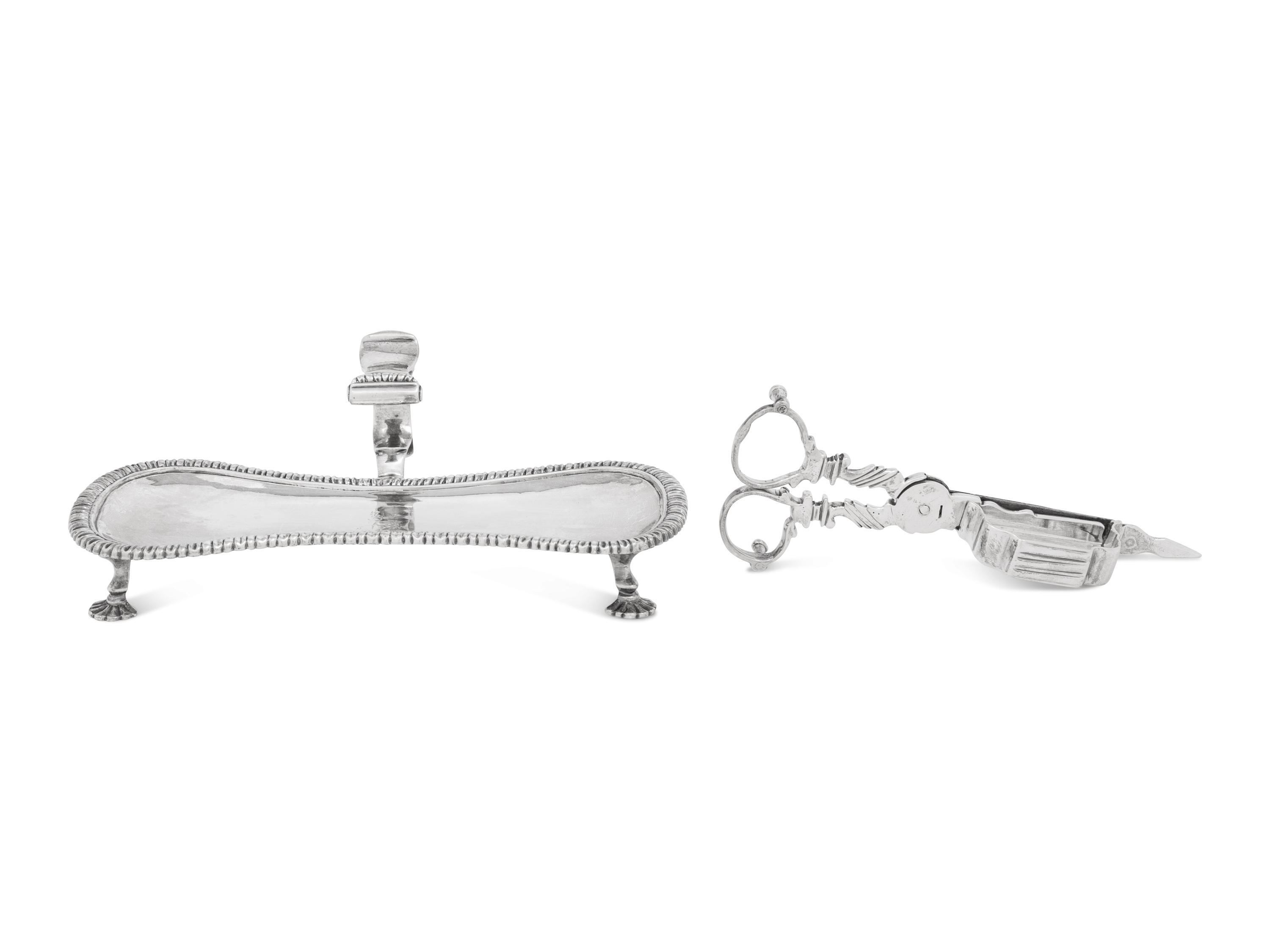A George II Silver Wick Shears and Tray