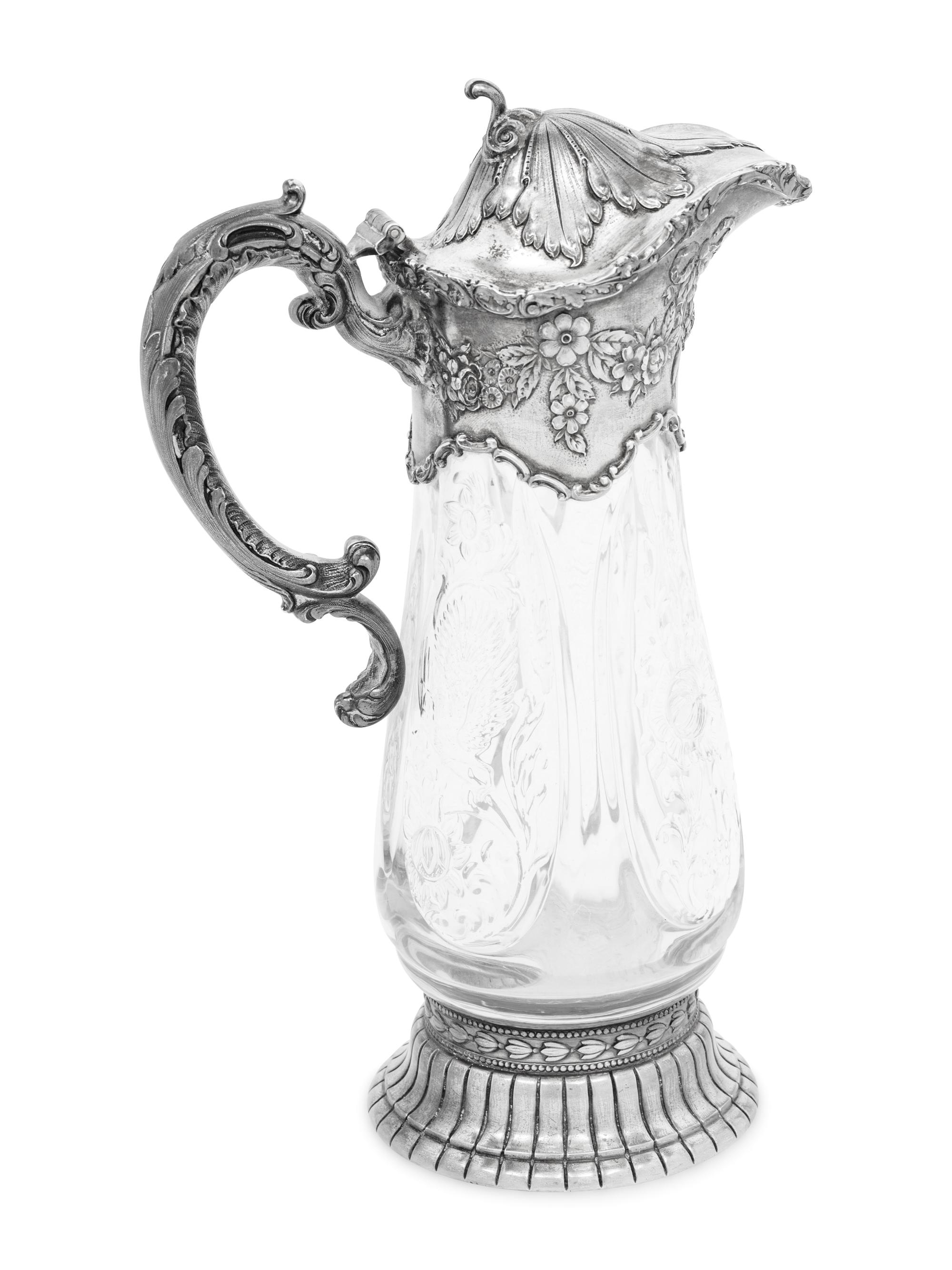 An American Silver Mounted Cut Glass Claret Jug