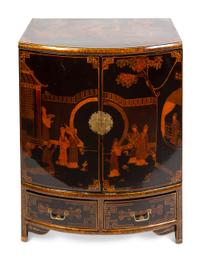 A Regency Style Black Japanned Bow-Front Cabinet