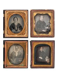 [EARLY PHOTOGRAPHY]. A group of 19 daguerreotypes, ambrotypes, tintypes, and CDVs featuring women, a family, and couples, highlighted by half plate daguerreotype of a young couple.