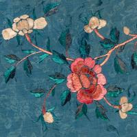 Two Chinese Embroidered Silk Lady's Robes, 19th Century 清晚期 藍地織錦綉花女上衣兩件