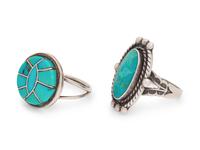 A Collection of Sterling Silver and Turquoise Rings,
