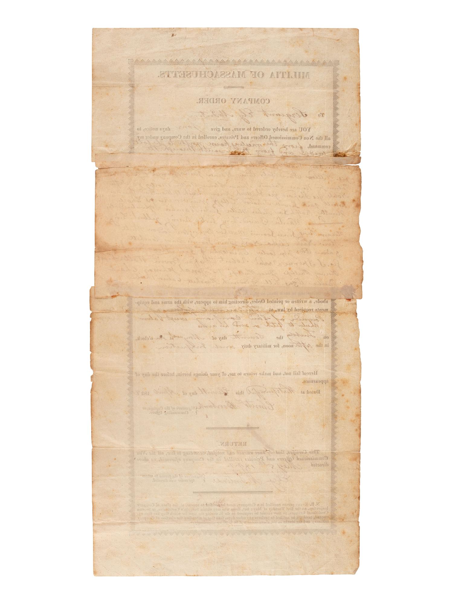 [MILITIA]. A group of documents related to nineteenth-century state militias, including broadsides and a War of 1812 appointment signed by Connecticut Governor John Cotton Smith.