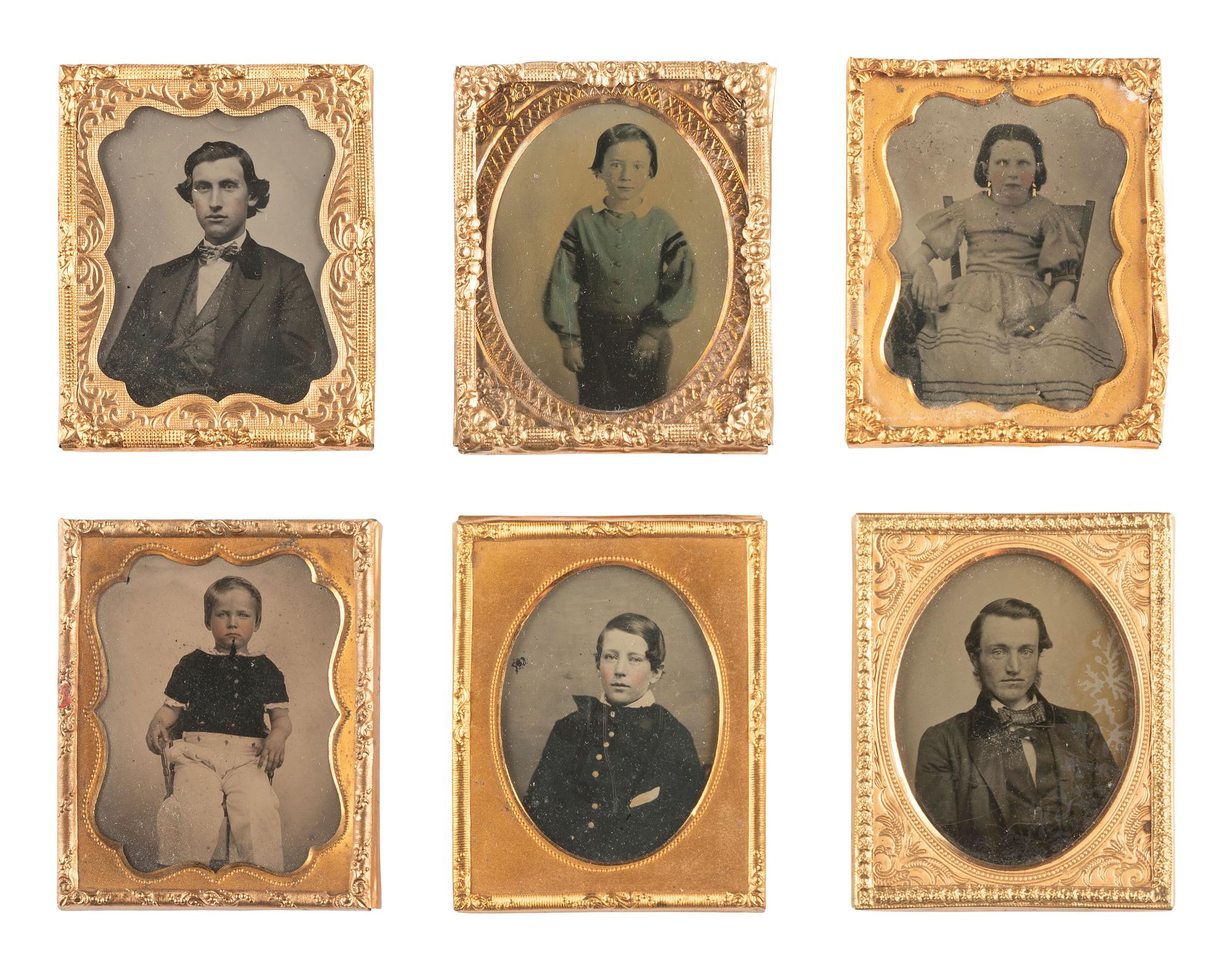 [EARLY PHOTOGRAPHY]. 42 ninth plate ambrotypes and tintypes of men, women, & children.