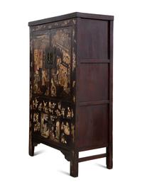 A Chinese Black Lacquer and Polychrome Scholar's Cabinet