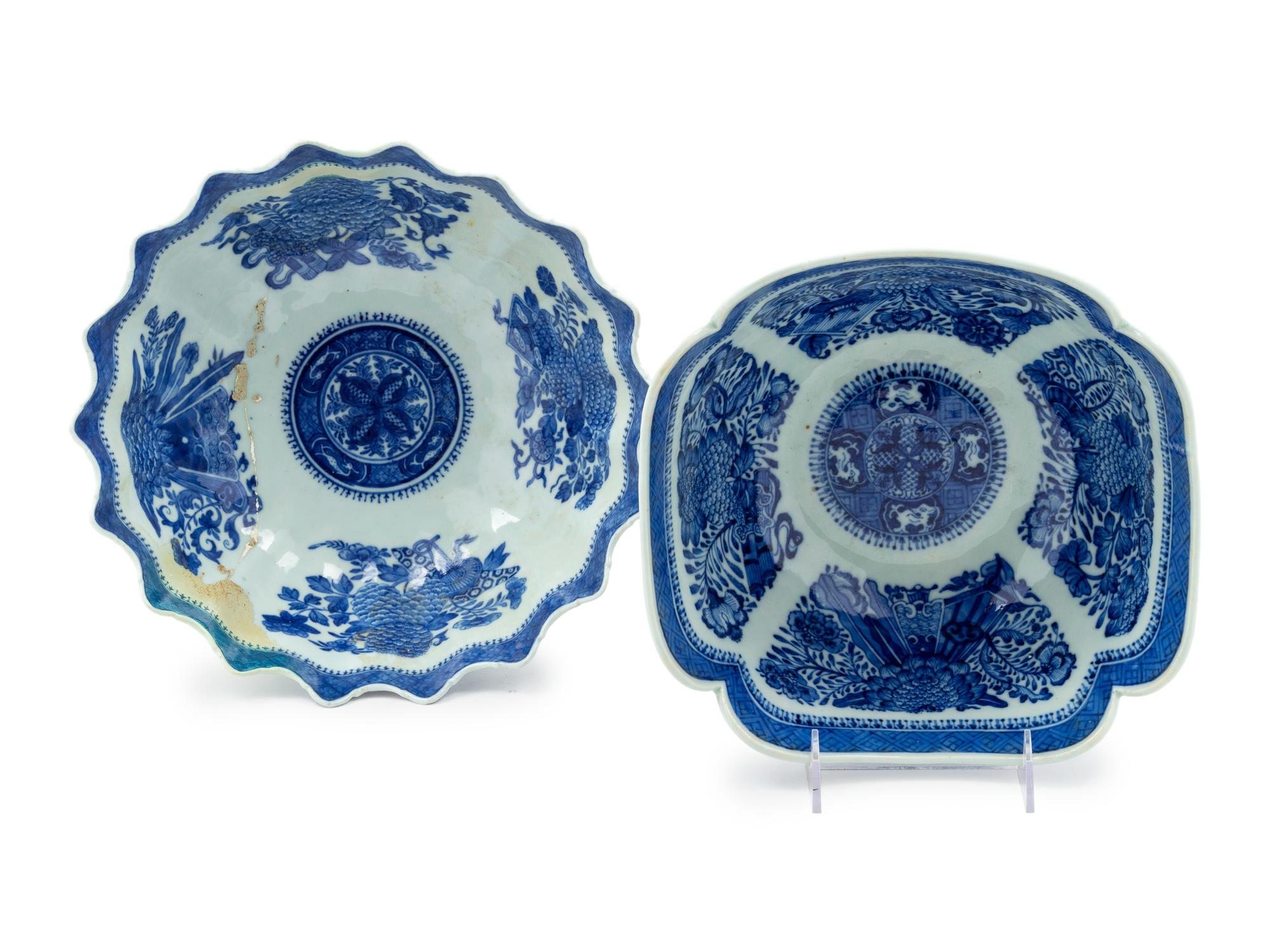 Two Chinese Export Blue Fitzhugh Porcelain Center Bowls