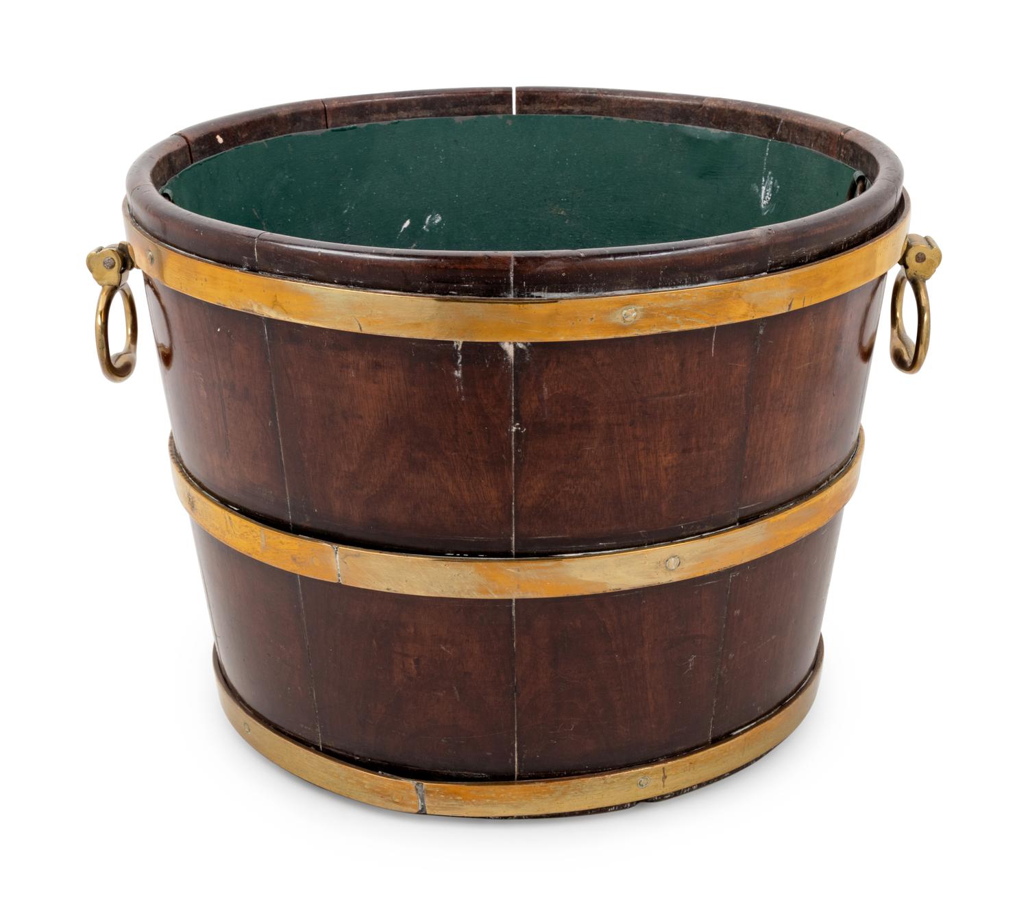 A George III Brass Mounted Oak Bucket with Liner
