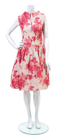 An Oscar de la Renta Pink and Cream Silk Dress, Size: 6.