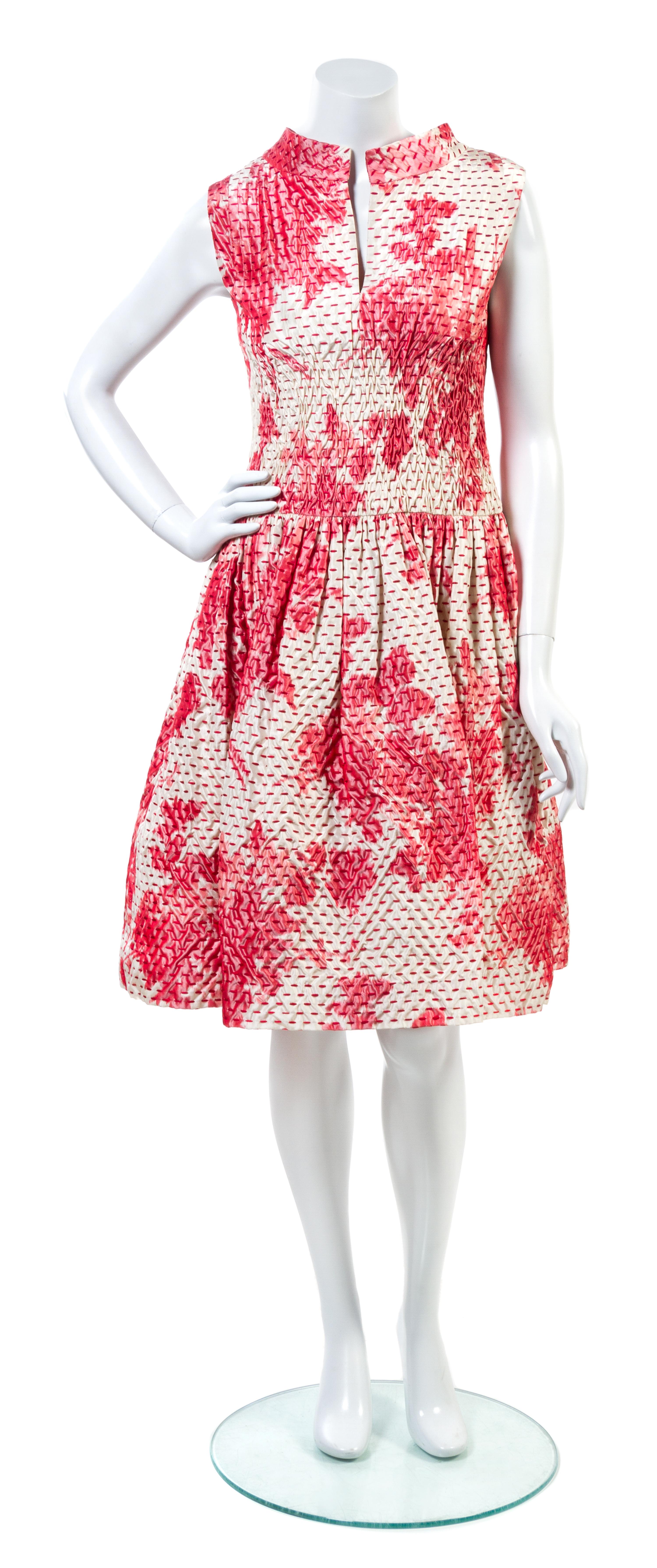 An Oscar de la Renta Pink and Cream Silk Dress, Size: 6.