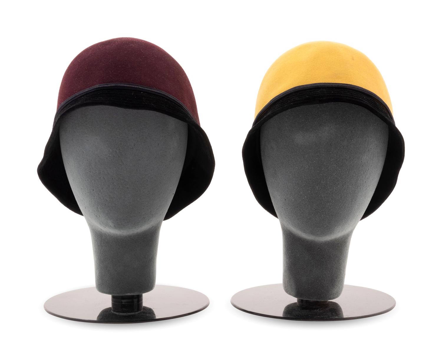 Two Yves Saint Laurent Wool Felt Cloche Hats, 1970s