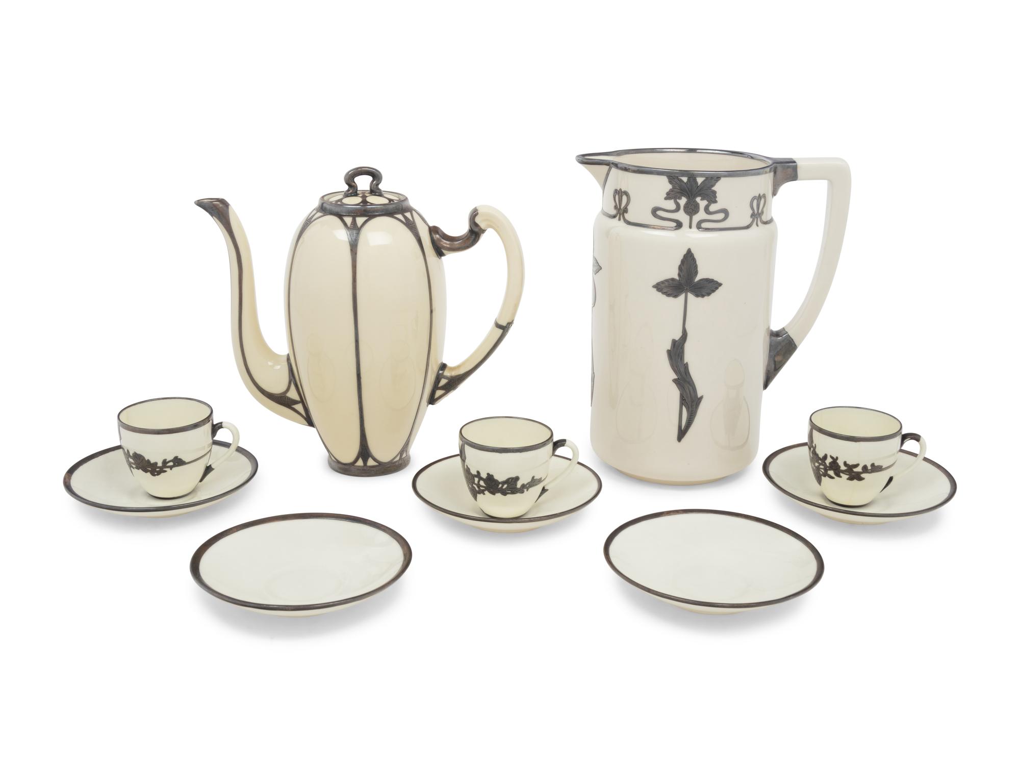 An English Metal Mounted Porcelain Coffee Service