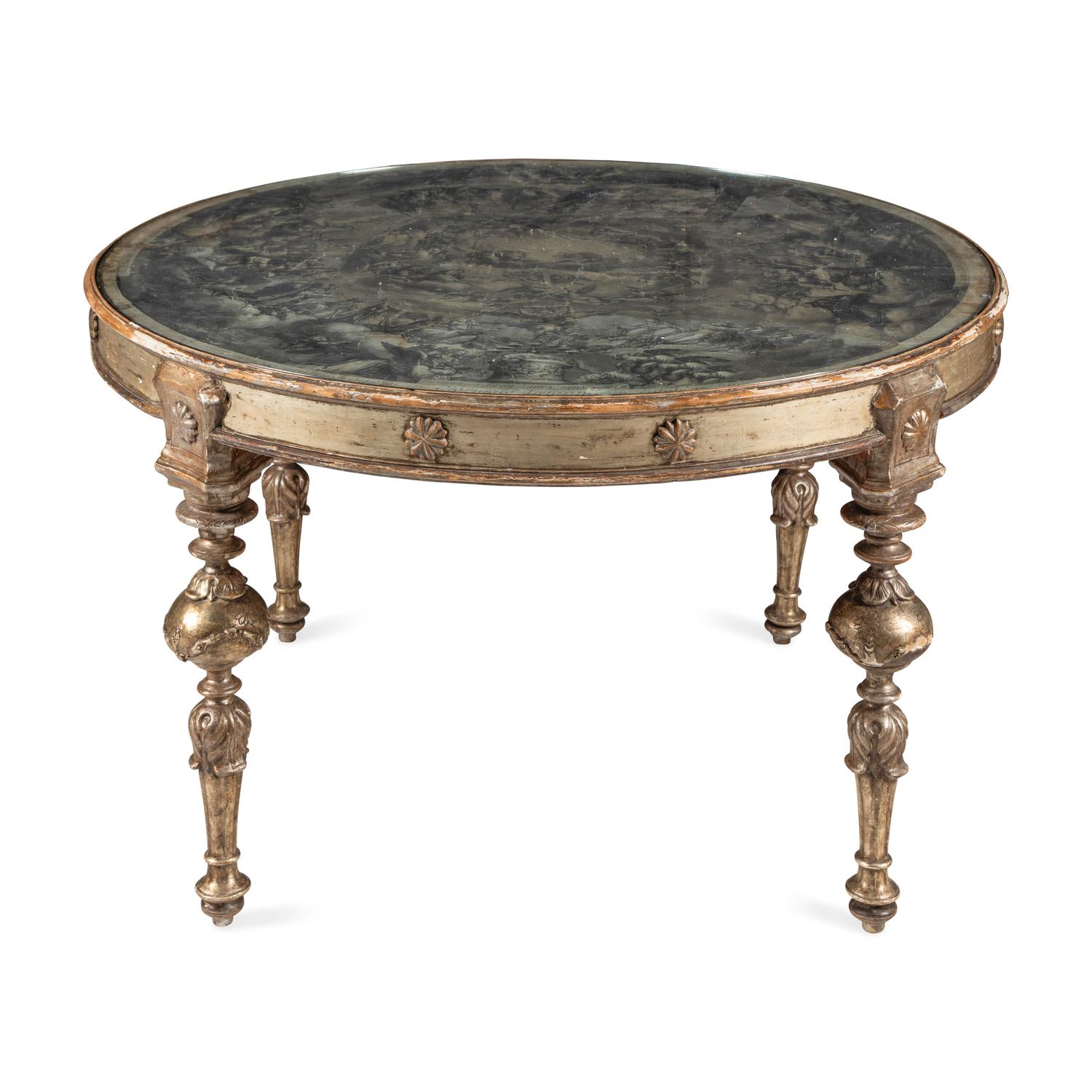 An Italian Baroque Style Silvered Wood and Engraving-Inset Center Table