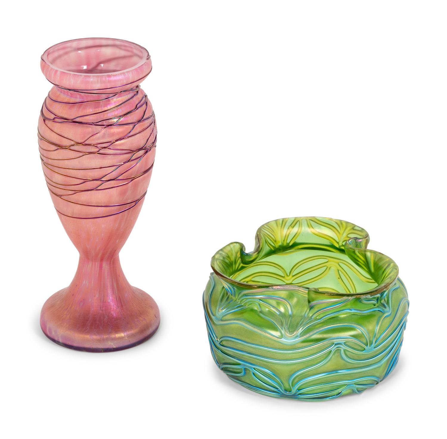 Two Iridescent Glass Vases
