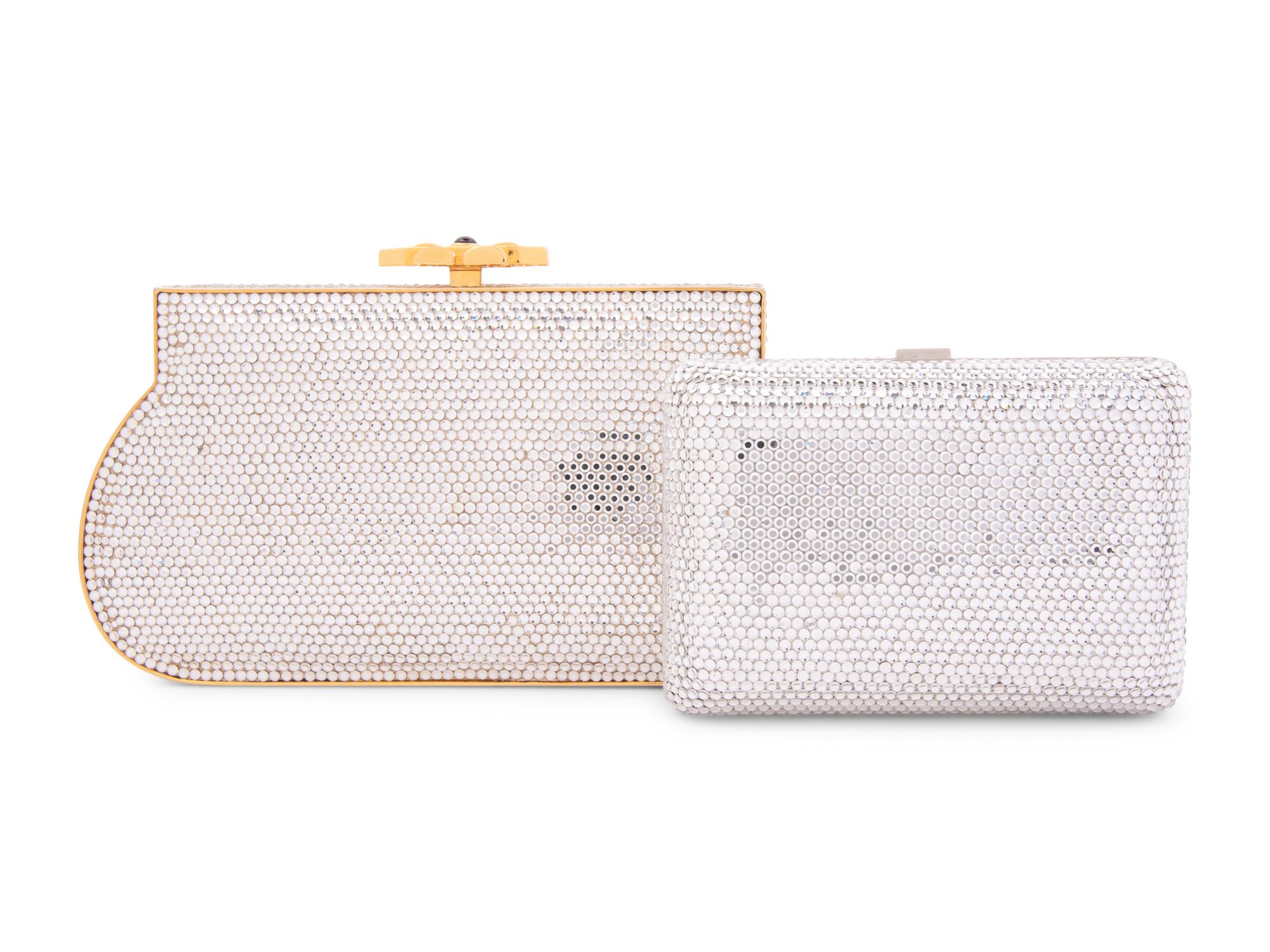 Two Judith Leiber Clear Crystal Minaudières