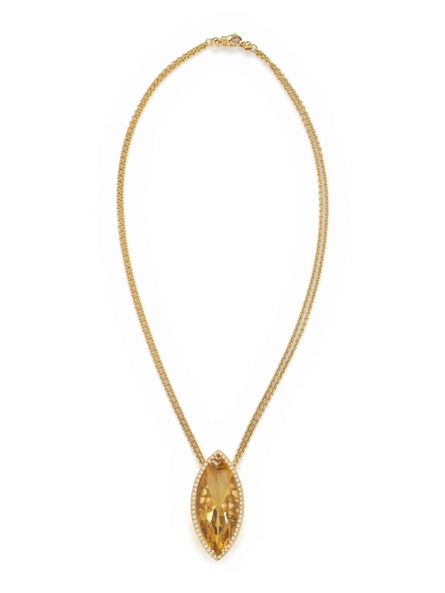 ASPERY & GULDAG, YELLOW GOLD, HELIODOR AND DIAMOND PENDANT/NECKLACE