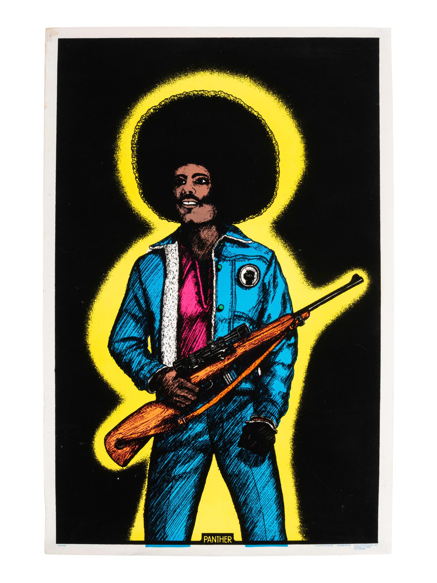 [BLACK POWER]. A group of 2 blacklight posters on velvet, incl. Pantheress and Panther . [Ca 1970].