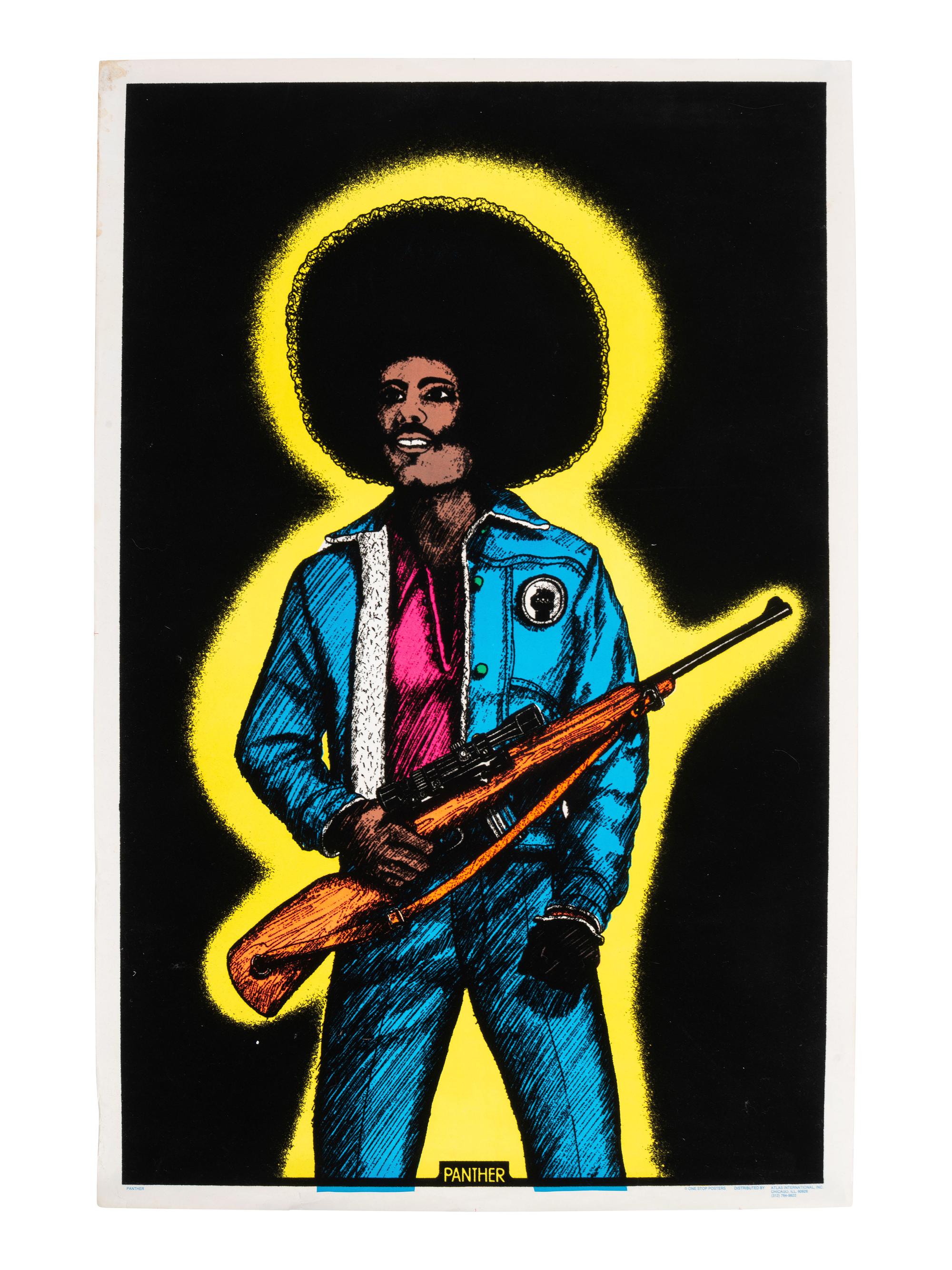 [BLACK POWER]. A group of 2 blacklight posters on velvet, incl. Pantheress and Panther . [Ca 1970].