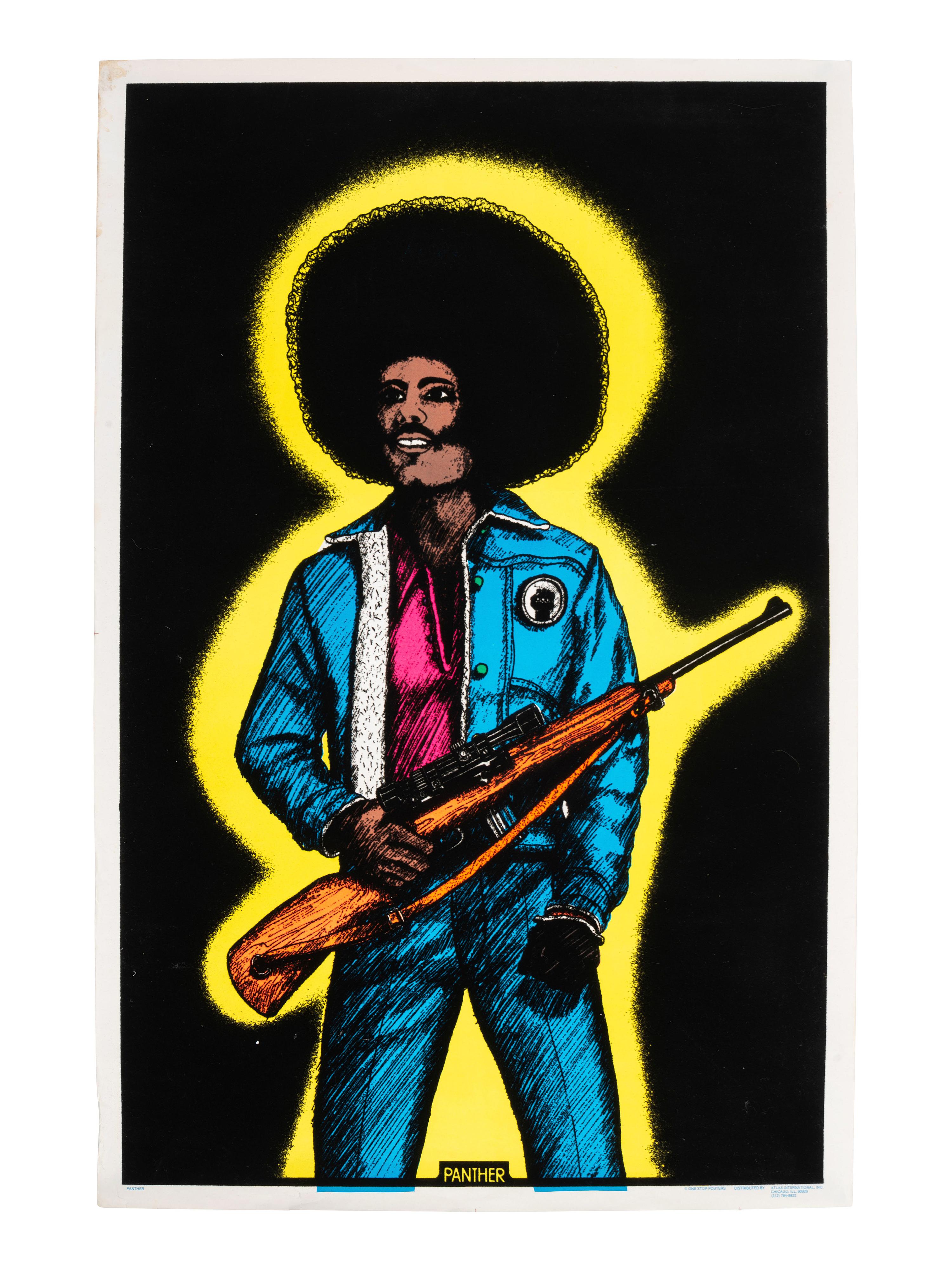 [BLACK POWER]. A group of 2 blacklight posters on velvet, incl. Pantheress and Panther . [Ca 1970].