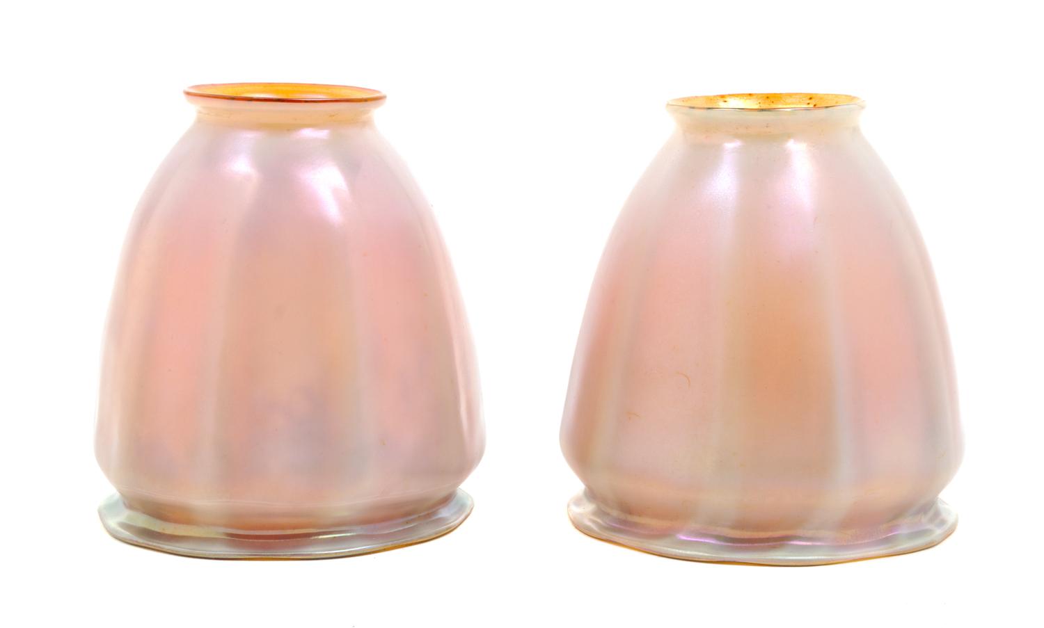 A Pair of Quezal Glass Shades Height 4 3/4 inches.