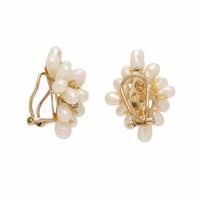 Cultured Pearl, Diamond, and Yellow Gold Cluster Earrings