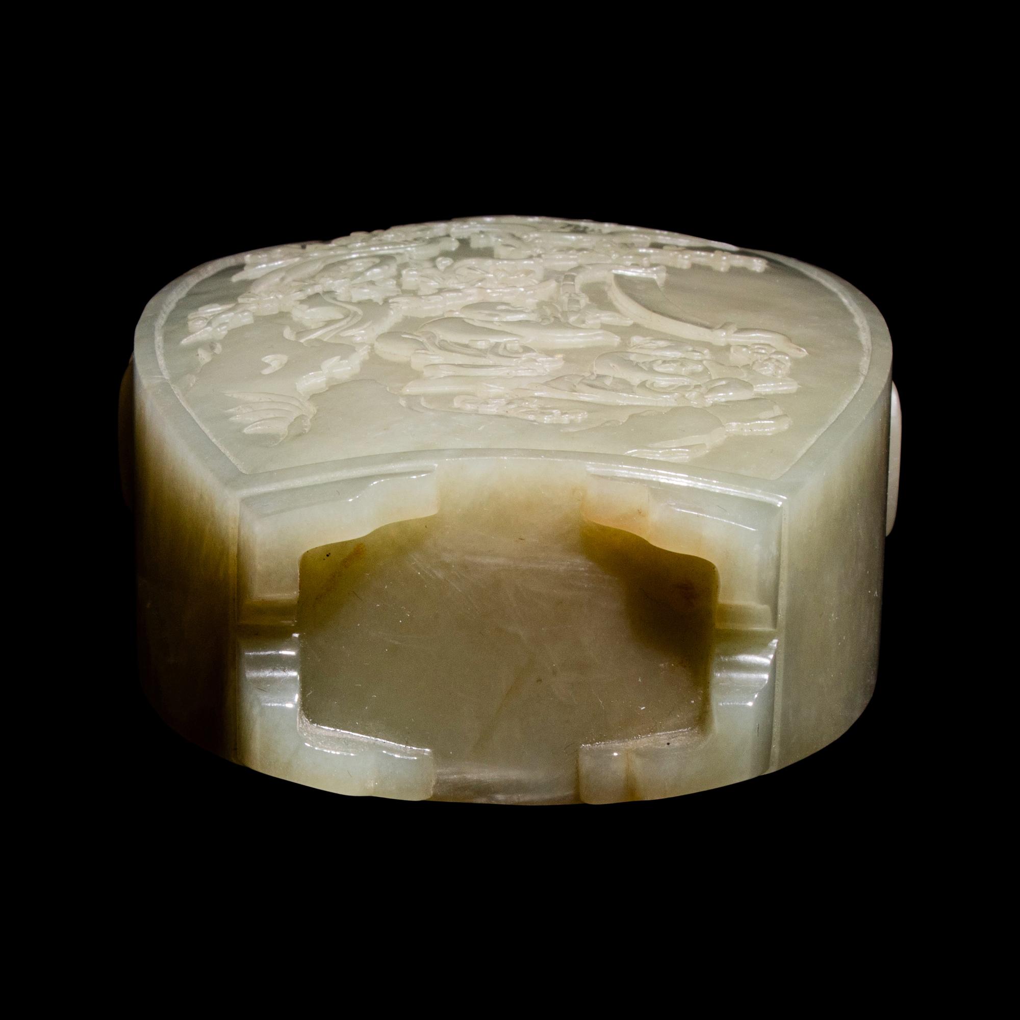 A Chinese Celadon Jade Vase and Cover, Late 19th Century 清晚期 青白玉浮雕童戲圖蓋瓶