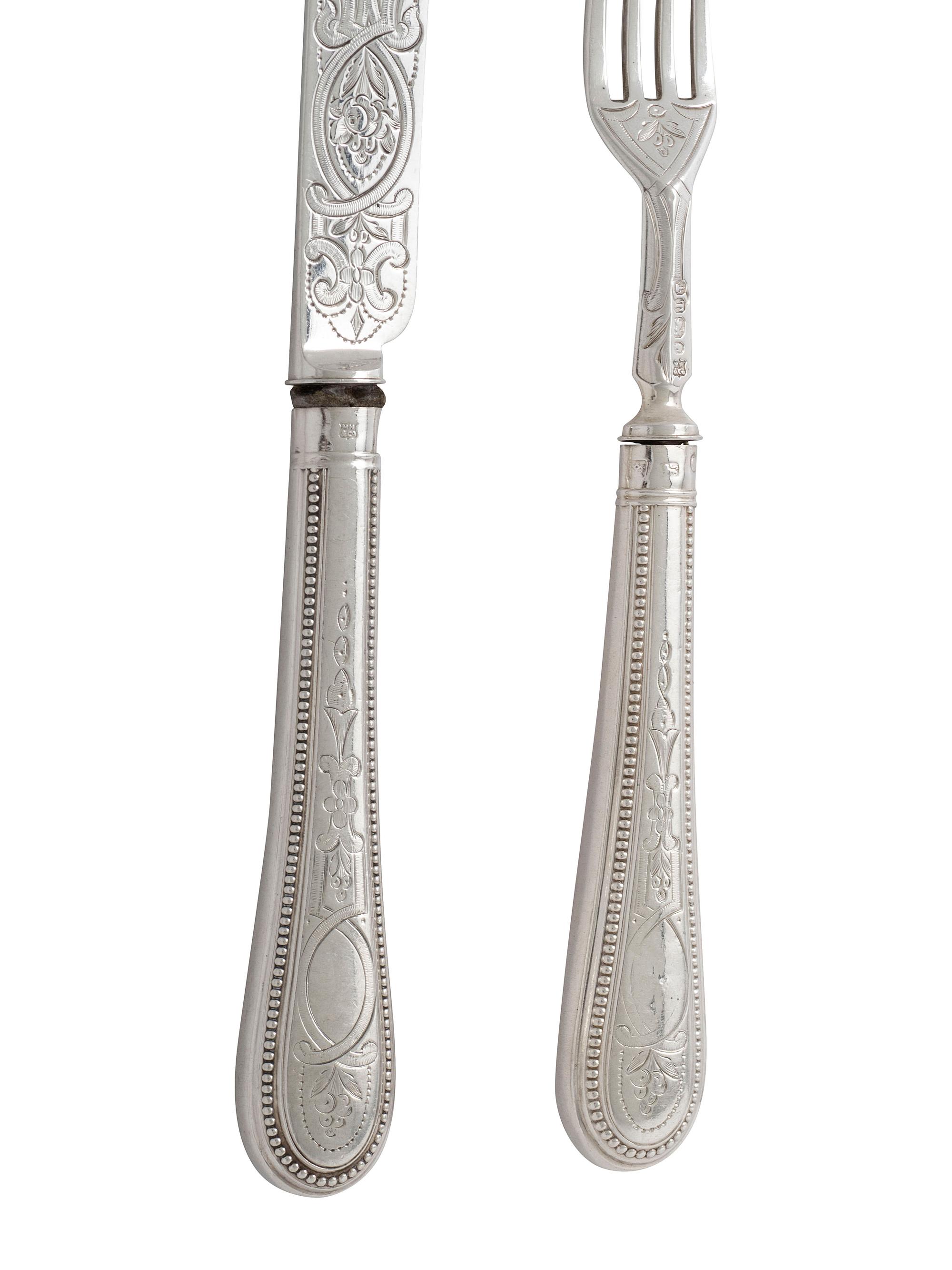 A Victorian Engraved Silver Fruit Service