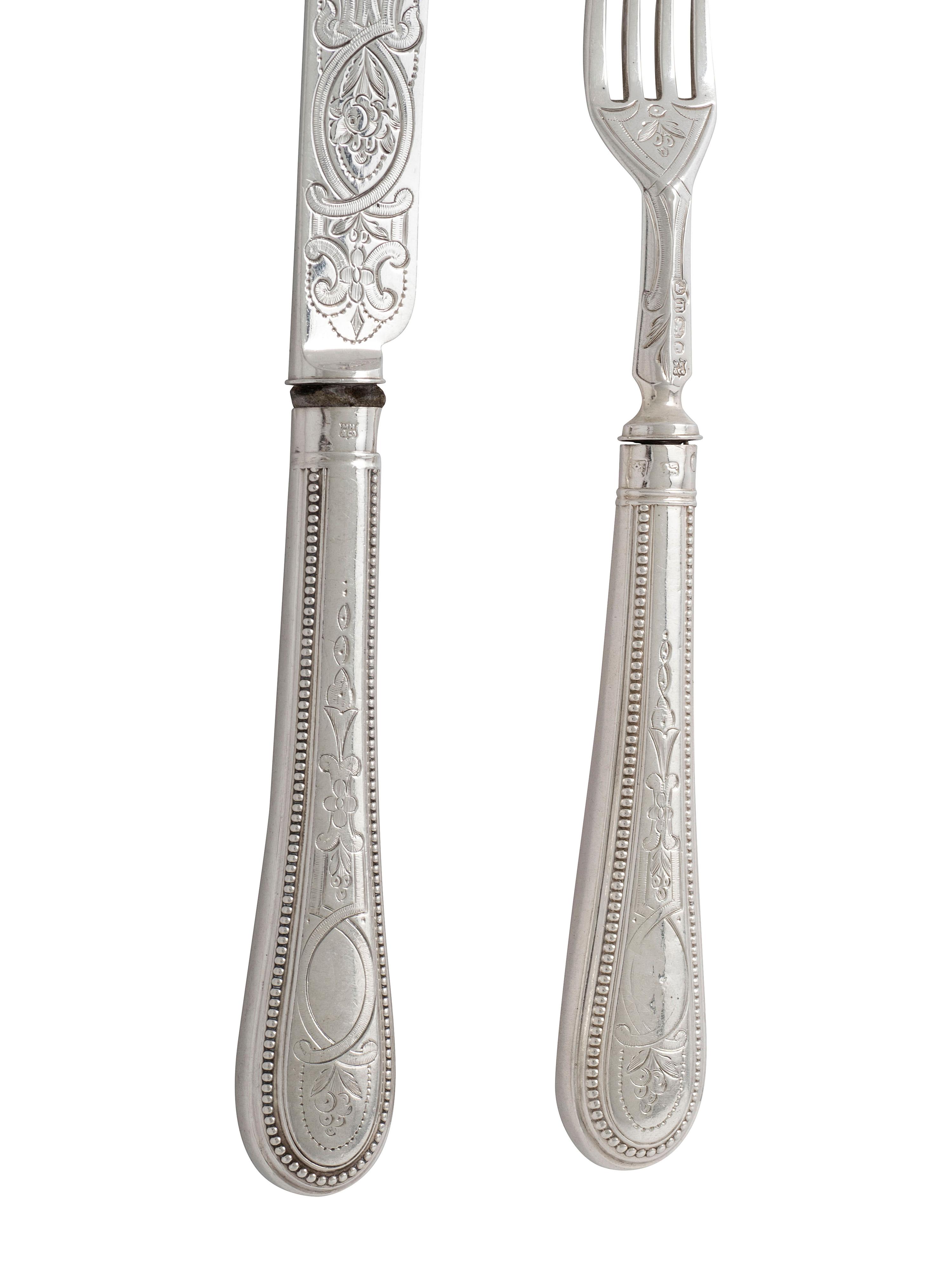 A Victorian Engraved Silver Fruit Service