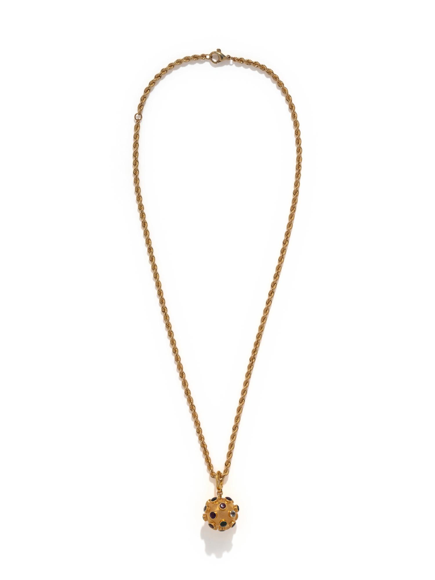 YELLOW GOLD AND GEMSTONE SPUTNIK PENDANT/NECKLACE