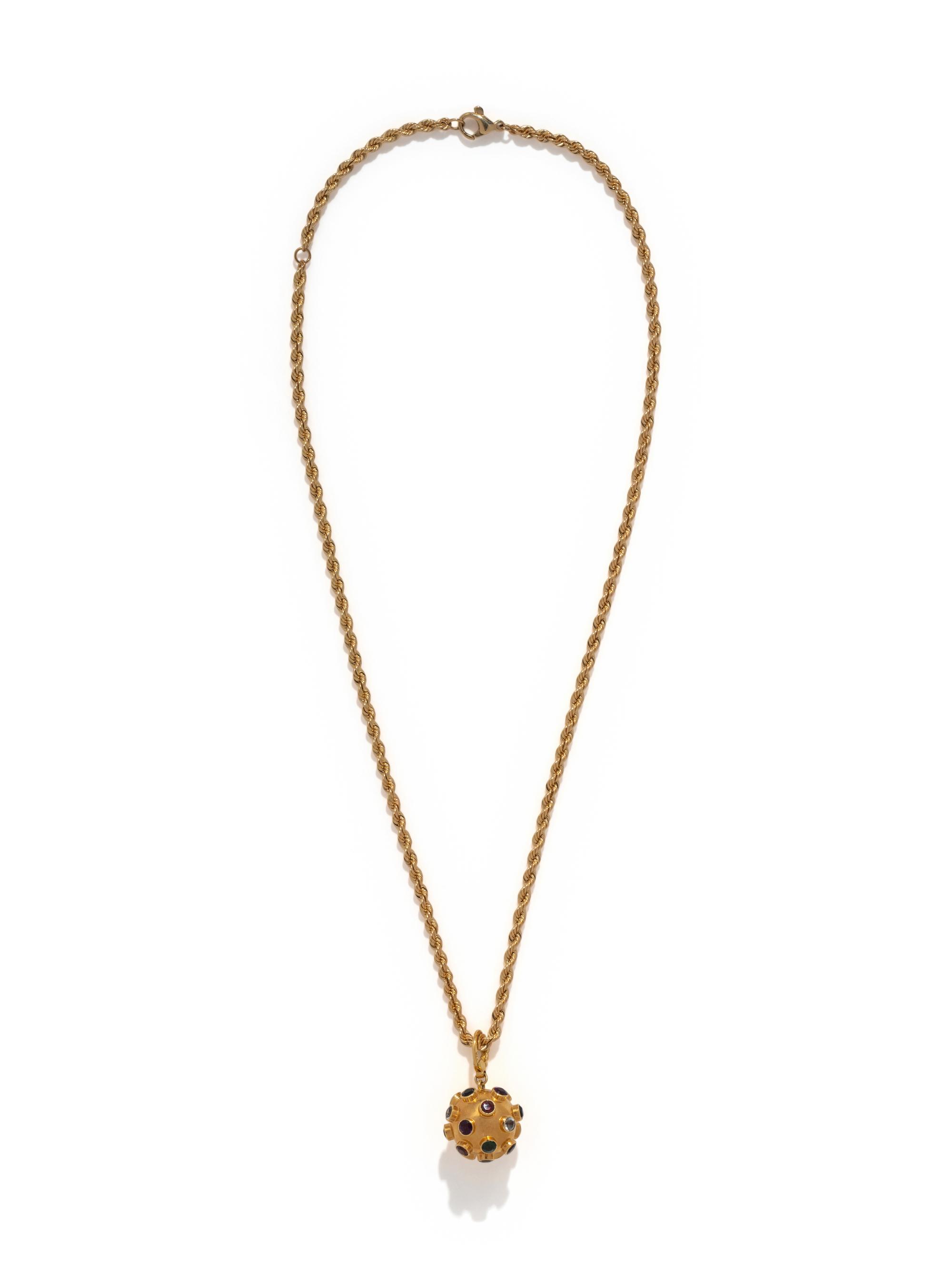 YELLOW GOLD AND GEMSTONE SPUTNIK PENDANT/NECKLACE