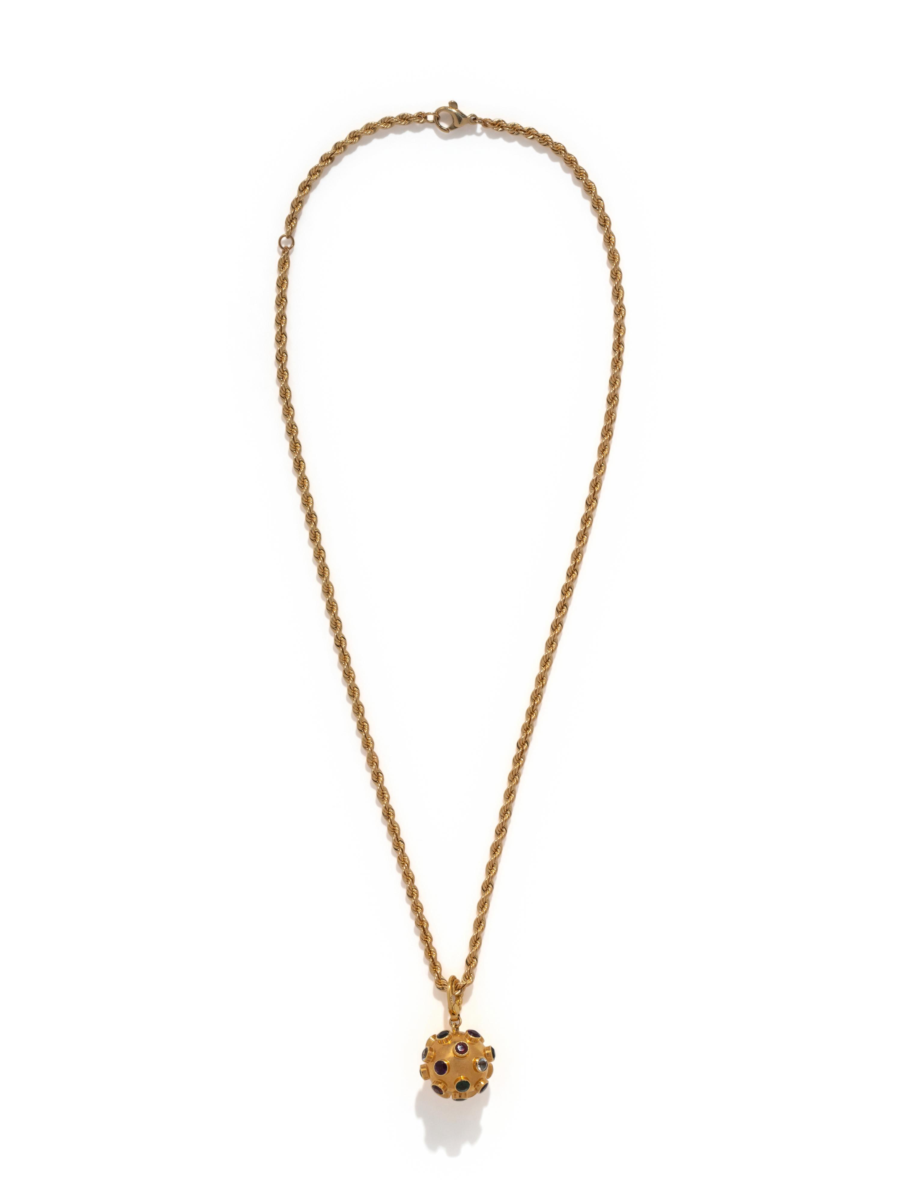 YELLOW GOLD AND GEMSTONE SPUTNIK PENDANT/NECKLACE
