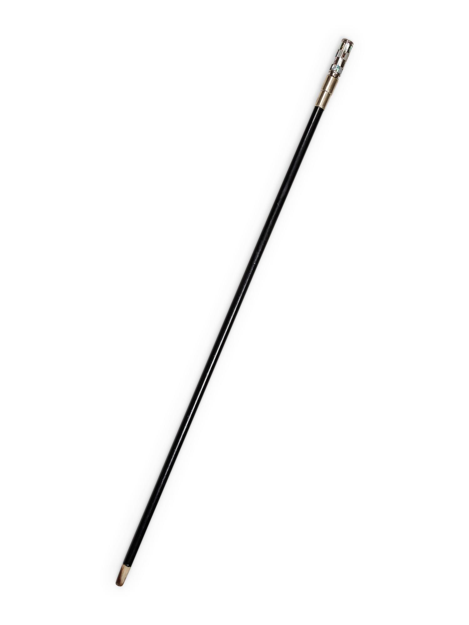 A French Silvered Metal and Mother-of-Pearl Mounted Ebony Atomizer 'System' Walking Stick