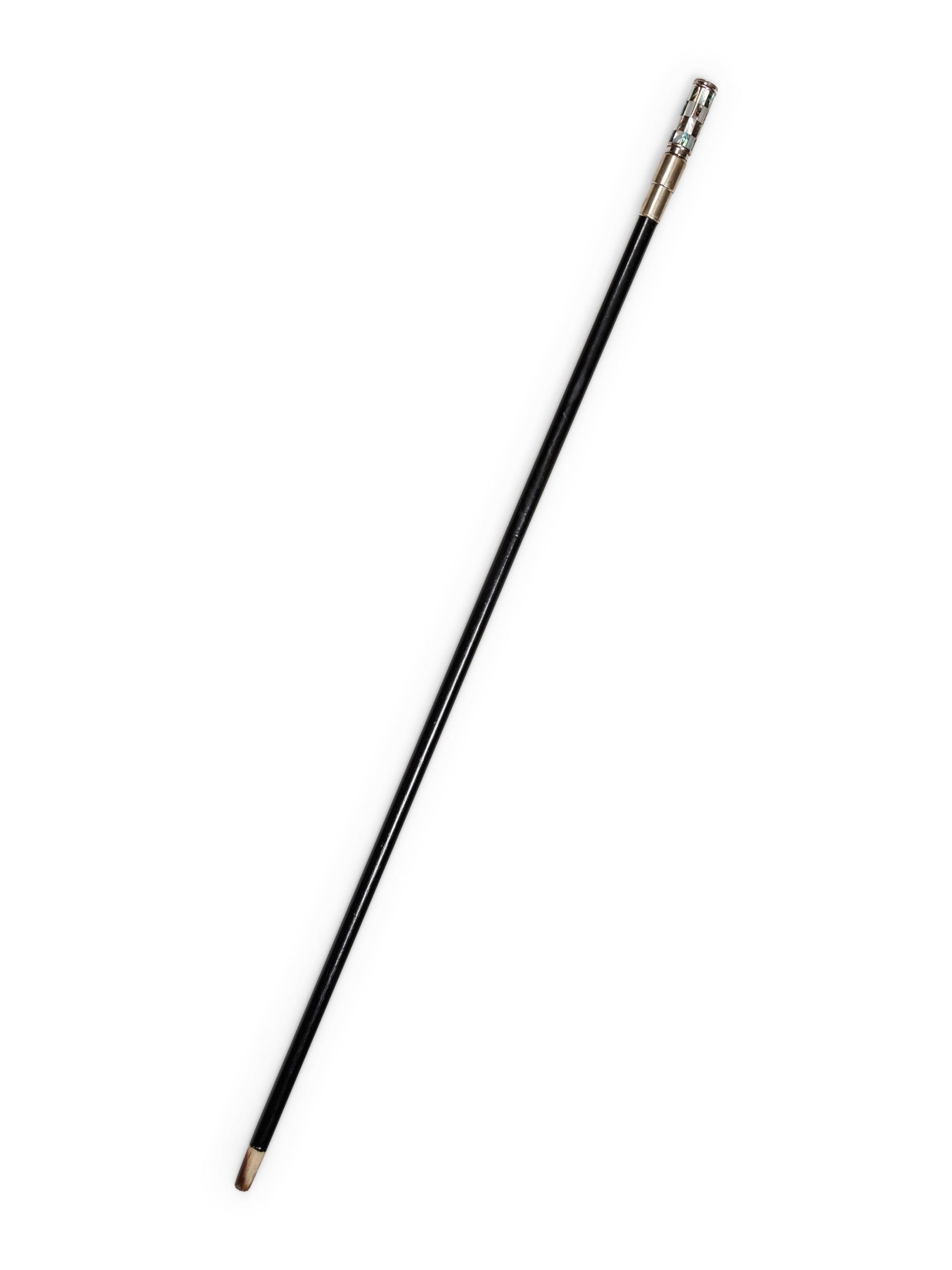 A French Silvered Metal and Mother-of-Pearl Mounted Ebony Atomizer 'System' Walking Stick