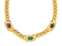 YELLOW GOLD, MULTIGEM AND DIAMOND NECKLACE